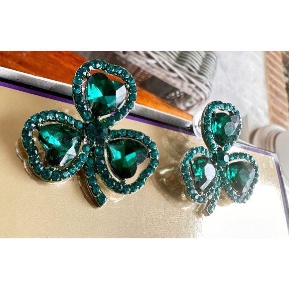 Shamrock Earrings Green Austrian Crystals Hearts Posts New St Patrick's … - Picture 10 of 11